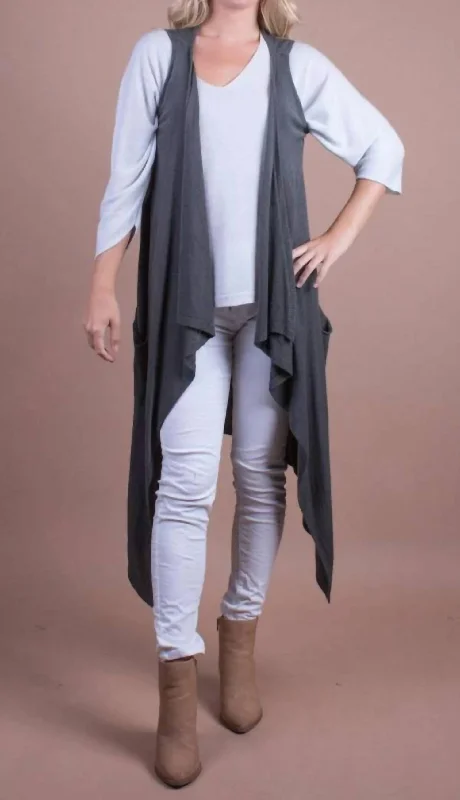 Breathable Design Long Sleeveless Cardigan In Black