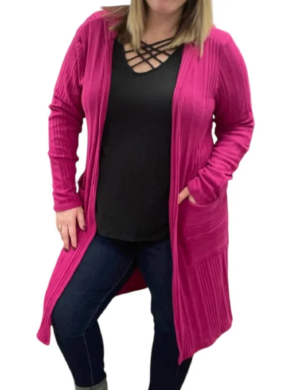 Soft And Comfortable Duster Cardigan In Fuchsia