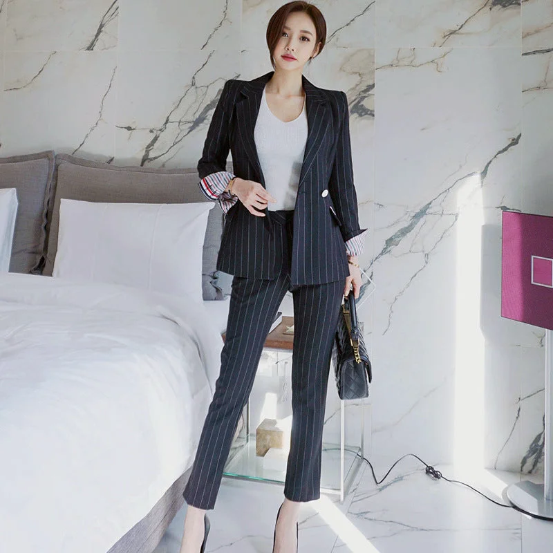 Personalized Wear Fashion Black Striped Office Lady Outfits Sets