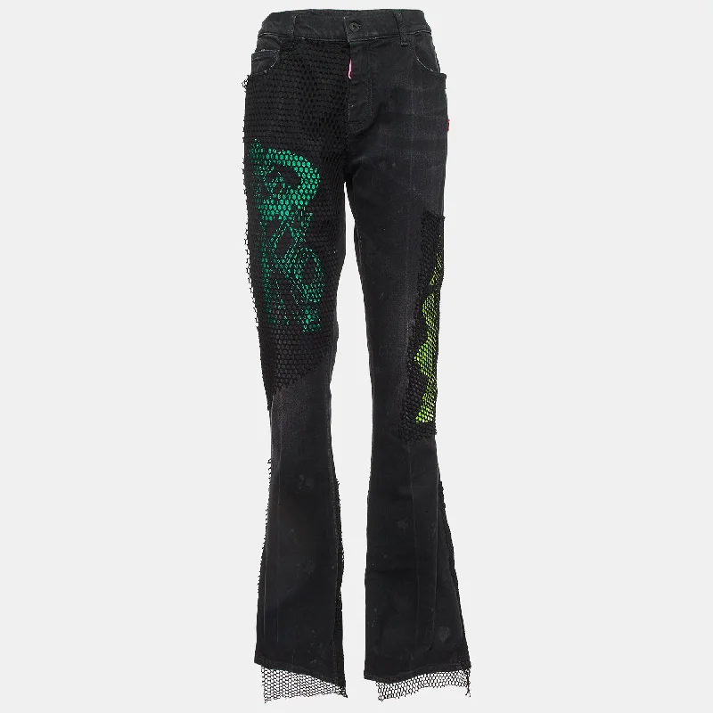 New Autumn And Winter Styles Off-White Black Embroidered Denim Flared Jeans