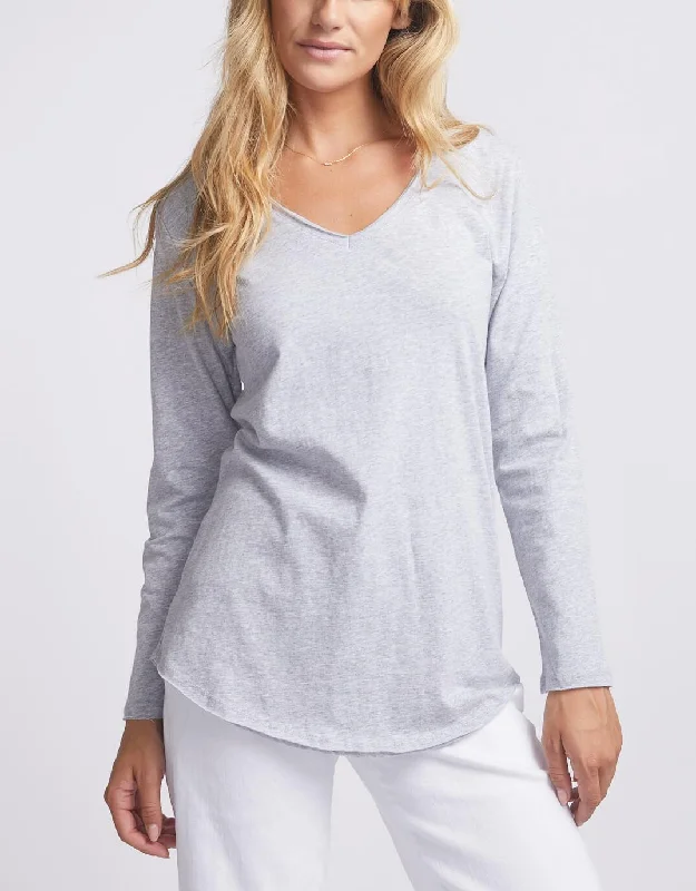 Body Design Original V-Neck Long Sleeve T-Shirt - Grey Marle