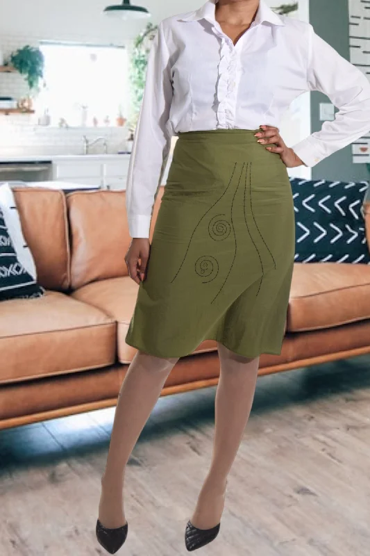 Elegant Design Olive Embroidered Skirt