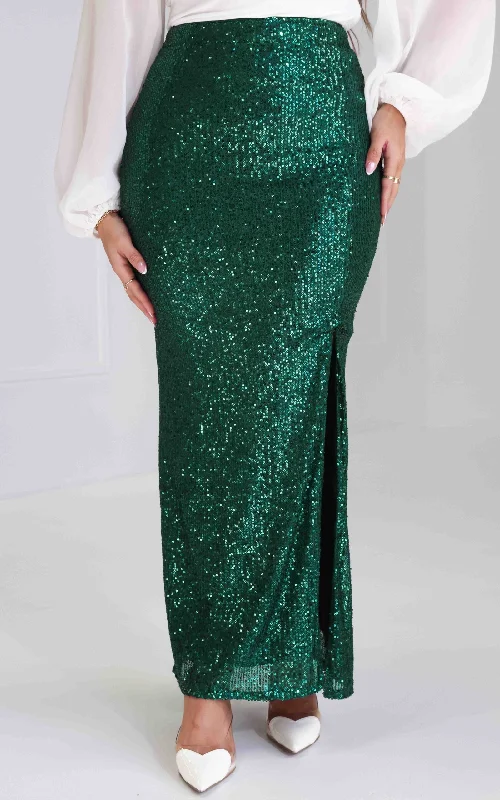 Minimalism Beyond The Stars Sequin Maxi Skirt - Emerald Green