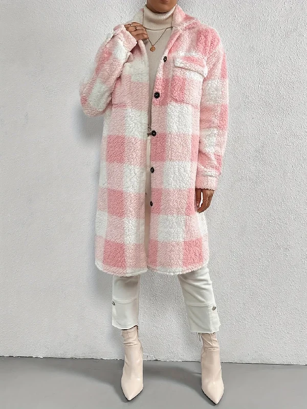 Personalized Wear Checkered Teddy Fleece Coat