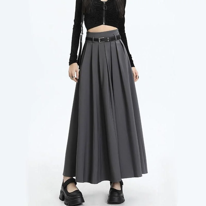 Carefree Style Elegant Autumn Ankle-Length Pleated Maxi Skirt