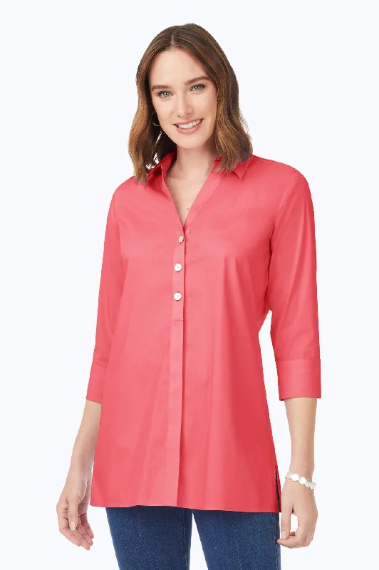 Fashion Design Pamela Stretch No Iron 3/4 Sleeve Tunic, Coral Sunset