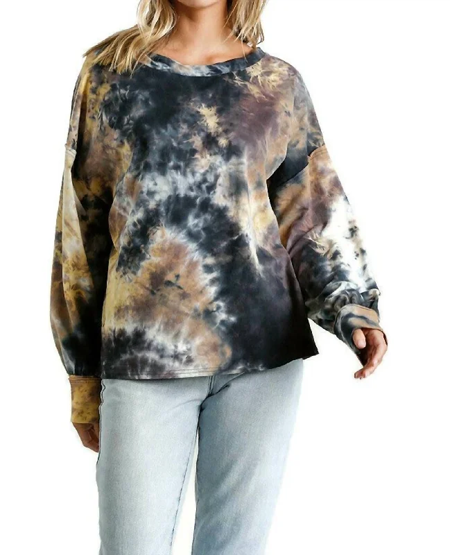 Classic Tie Dye Twisted Collar Sweater In Grey