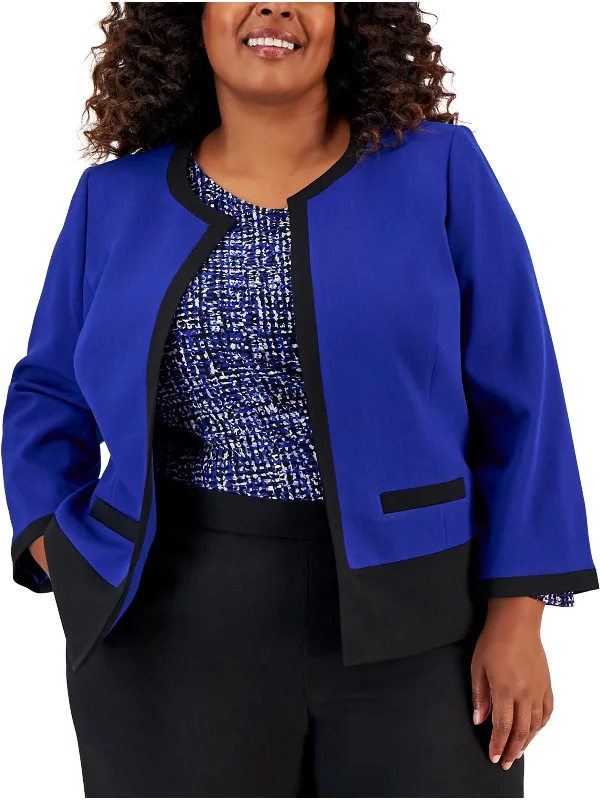 Luxury And Elegant Plus Womens Lined Business Open-Front Blazer