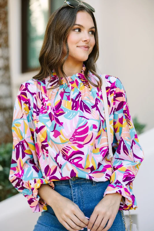 Fashion Design Be True To You Fuchsia Pink Tropical Floral Blouse