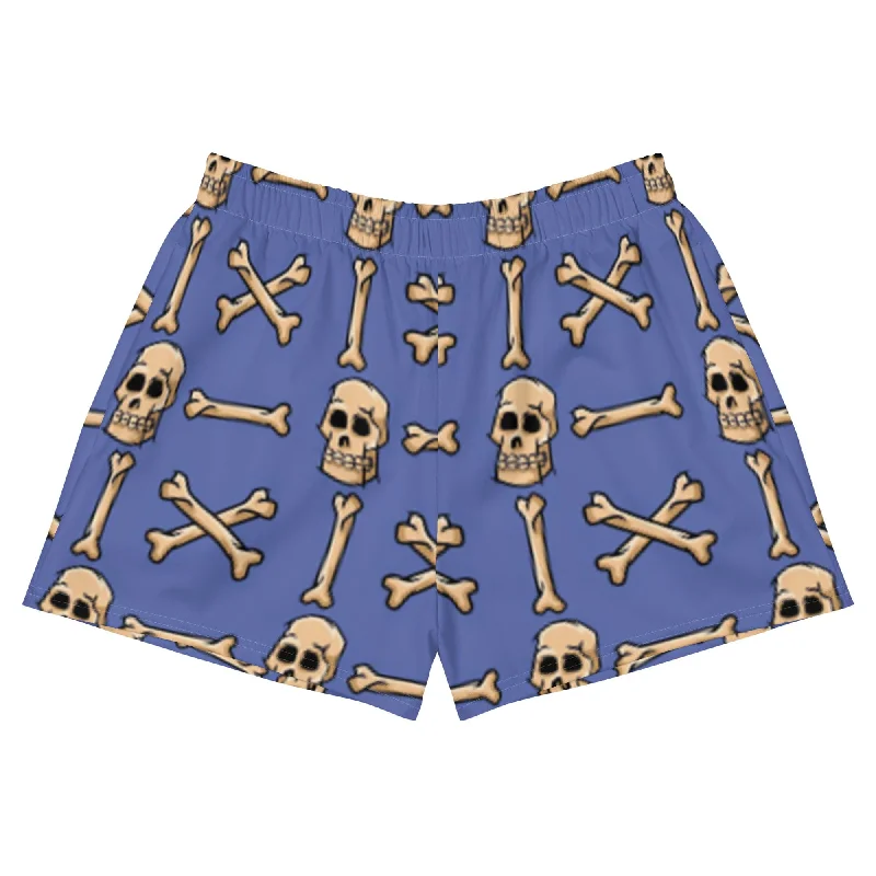 Fashionable And Versatile Women’s Blue Skull & Bones Athletic Shorts