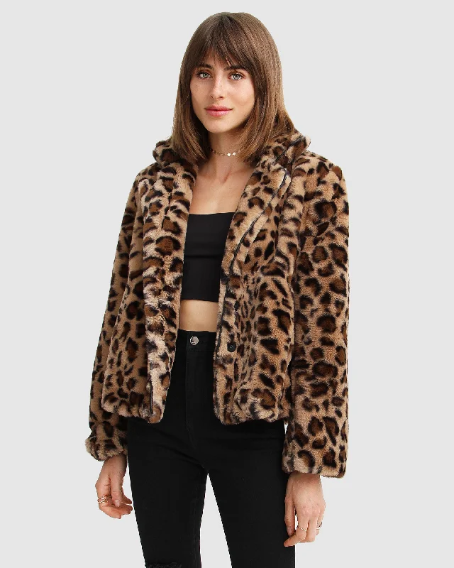 Romantic Data Last Call Leopard Faux Fur Jacket - Brown