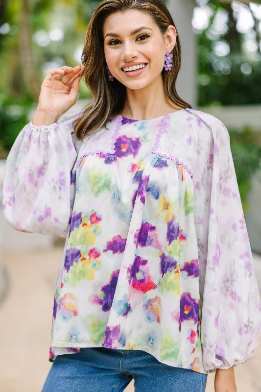 Artistic Temperament In The Beginning Purple Floral Blouse