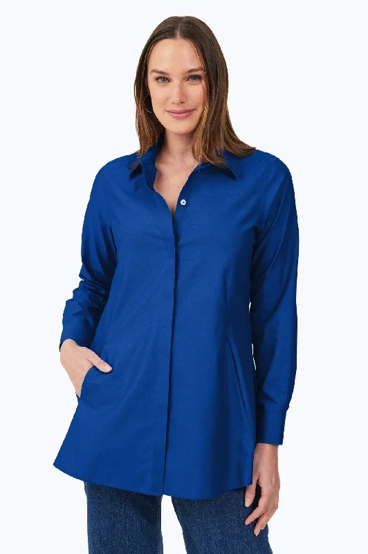 Tropical Style Cici Pinpoint No Iron Long Sleeve Tunic, Royal Blue