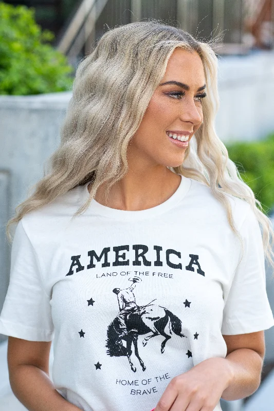 Slightly Flared Design America Land of the Free Home of the Brave Graphic Tee