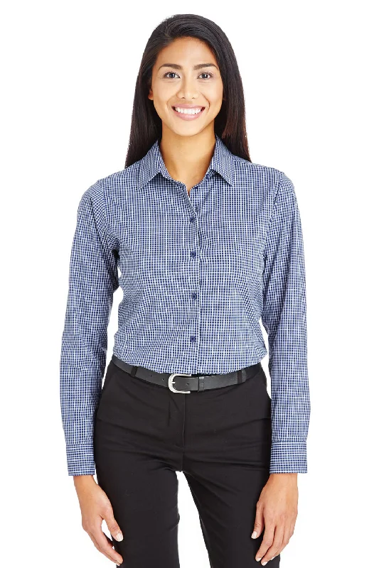 Urban Sense Devon & Jones Womens CrownLux Performance Moisture Wicking Long Sleeve Button Down Shirt - Navy Blue