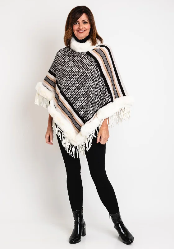 Classic Color Serafina Collection One Size Faux Fur Fringe Poncho, Cream