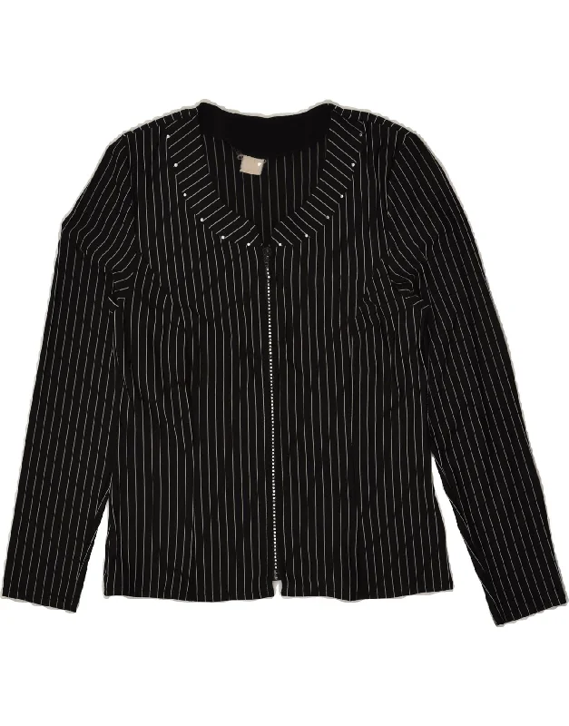 Bright Colors VINTAGE Womens Shirt Blouse UK12 Medium Black Pinstripe