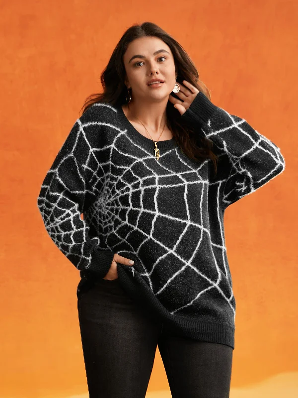 Fashion Must-have Textured Spider Web Crew Neck Pullover