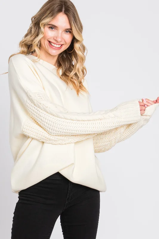 Classic Cream Cable Knit Sleeve Sweater