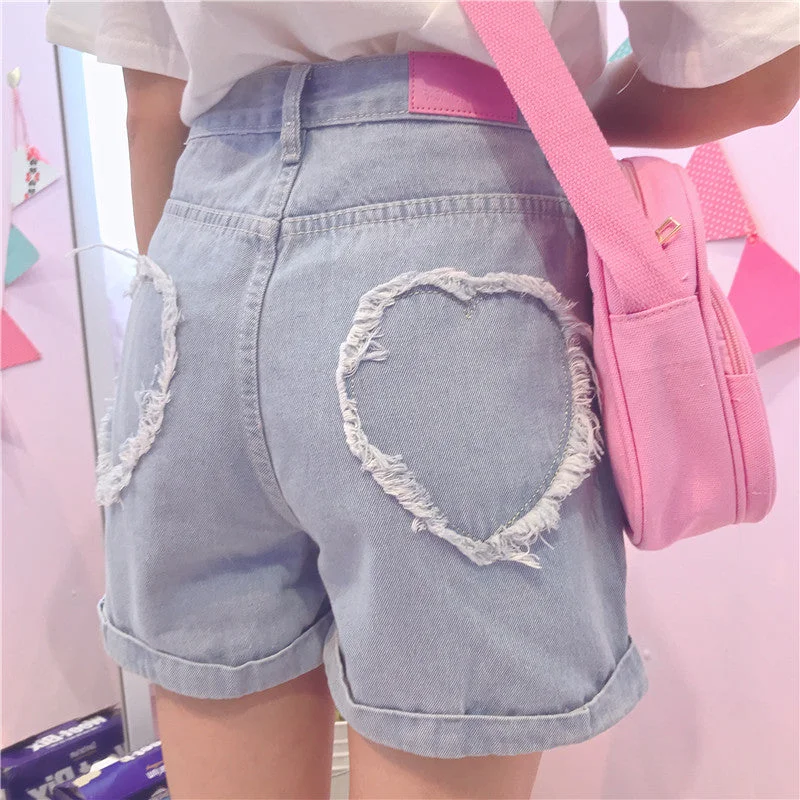 British Fashion ULZZANG LOOSE LOVE JEANS SHORTS BY62027