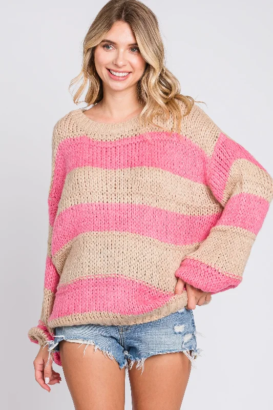 Street Charm Pink Striped Knit Sweater