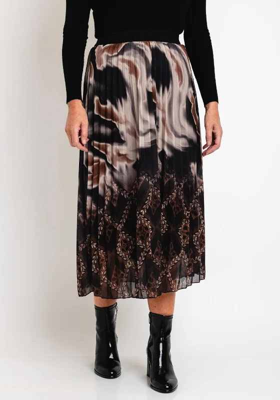 Personalized Design Serafina Collection One Size Dual Print Pleated Midi Skirt, Brown