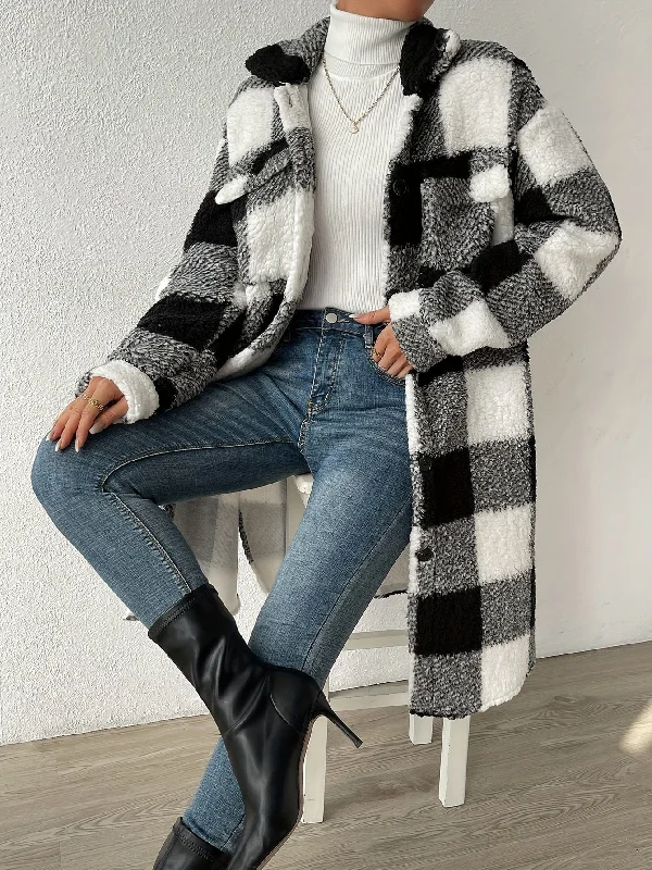 Comfortable And Casual Soft Plaid Sherpa Coat