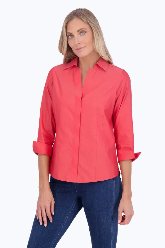 Light And Breathable Taylor Pinpoint No Iron 3/4 Sleeve Shirt, Simply Red