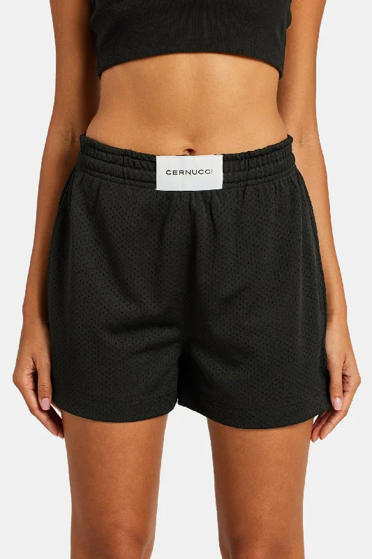 British Style Mesh Shorts With Label - Black