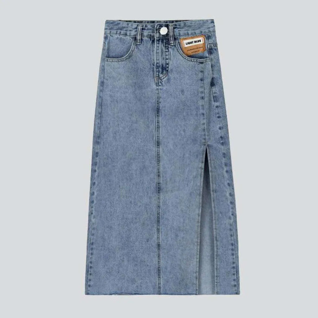 Spring Fashion Exposed label long denim skirt