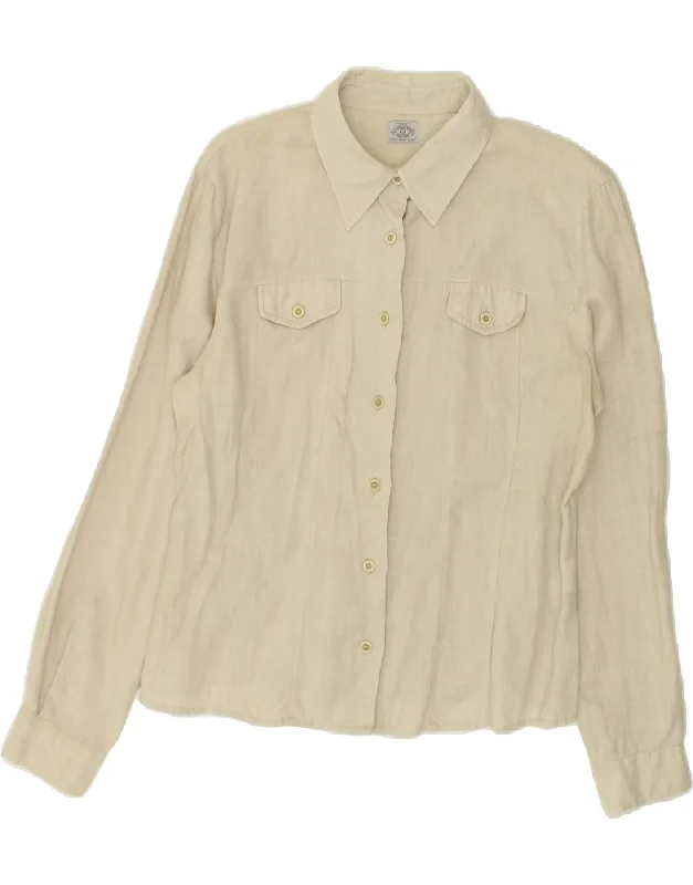 Spring Fashion ARMANI Womens Shirt UK 12 Medium Beige Linen