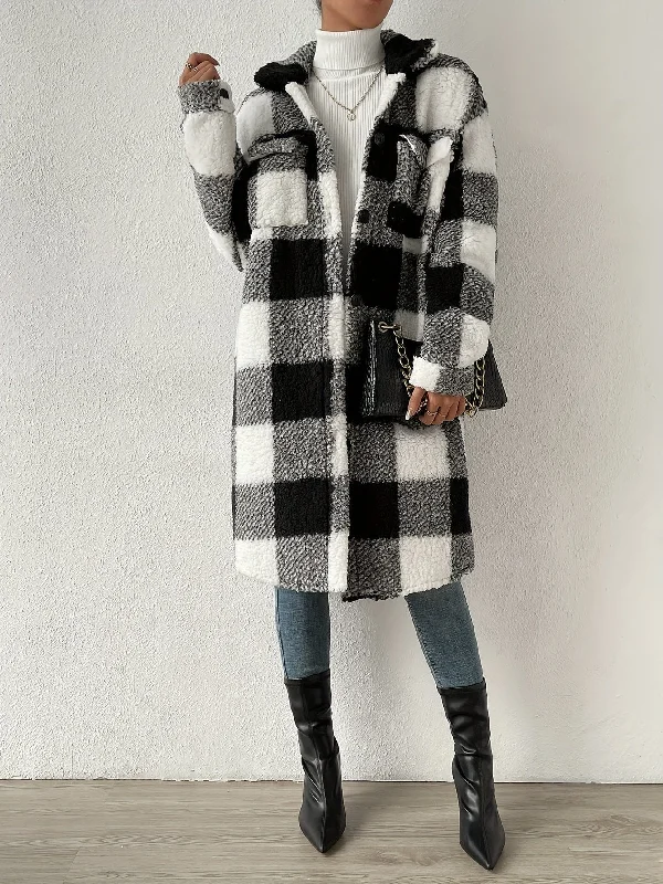 Elegant And Casual Chic Plaid Teddy Shacket