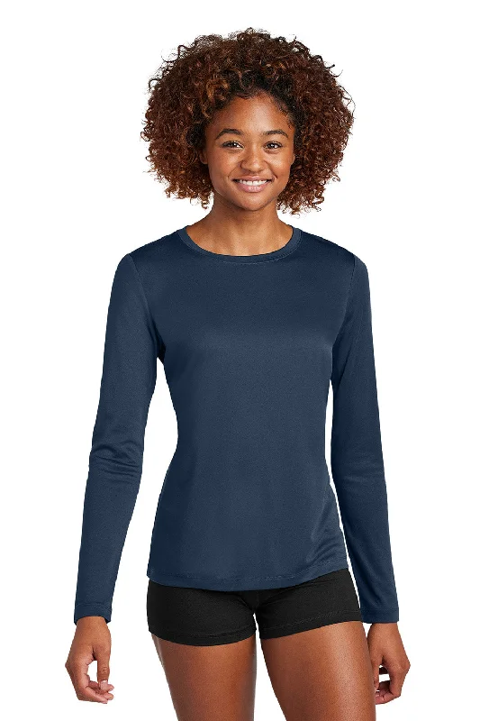 Personalized Wear Sport-Tek Womens Posi-UV Pro Moisture Wicking Long Sleeve Crewneck T-Shirt - True Navy Blue - New