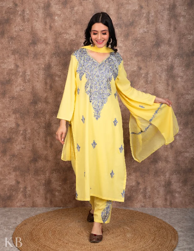 Embroidery Design Lemon Aari embroidered Cotton Suit with Dupatta