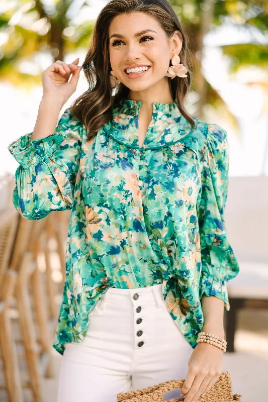 Exclusive Customization Wherever You Go Emerald Green Floral Blouse