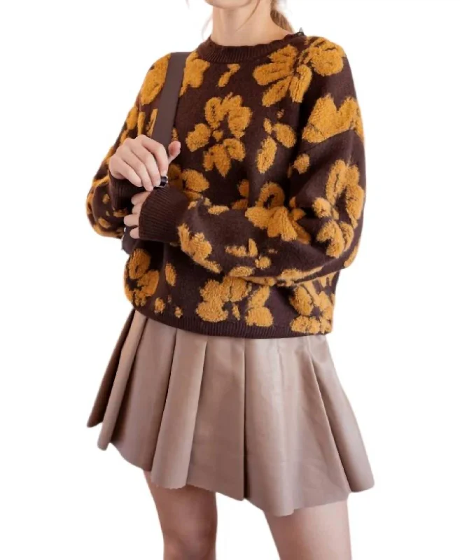 Perfect Tailoring That 70's Flower Sweater In Brown/mustard