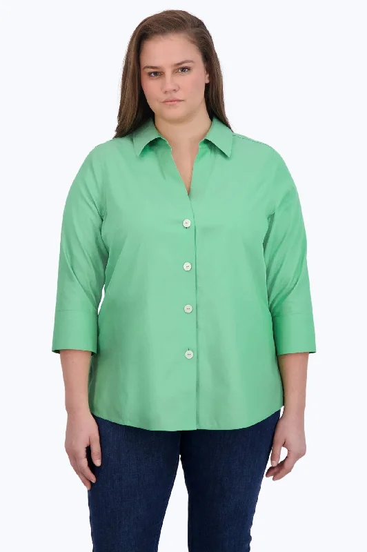 Fresh And Fashionable Paityn Plus Pinpoint No Iron 3/4 Sleeve Shirt, New Leaf