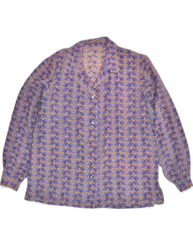 Embroidery Design VINTAGE Womens Shirt UK 18 XL Purple Floral