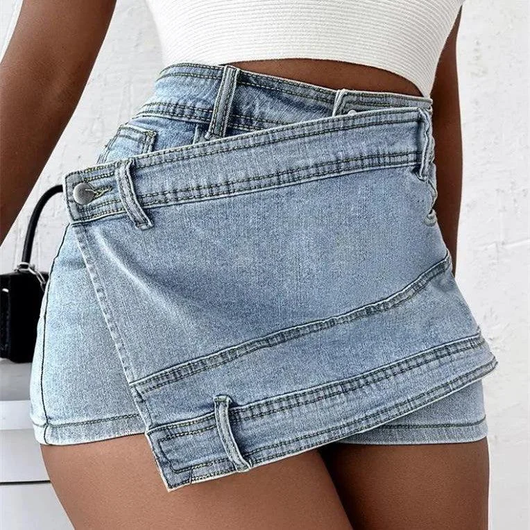 Stretch Design High Waist Irregular Wide Leg Shorts