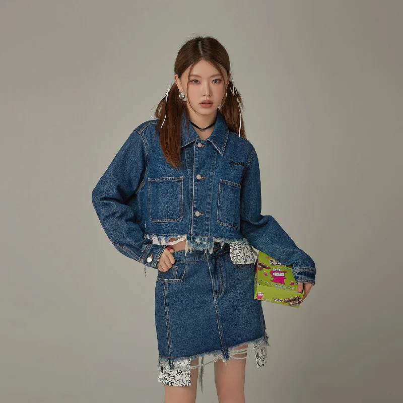 High-quality Styles Raw Hem Denim Crop Jacket