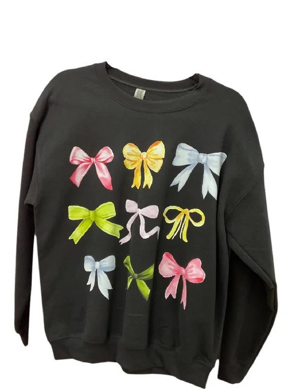 Playful Style Women's Colorful Bows Crewneck Sweater In Black