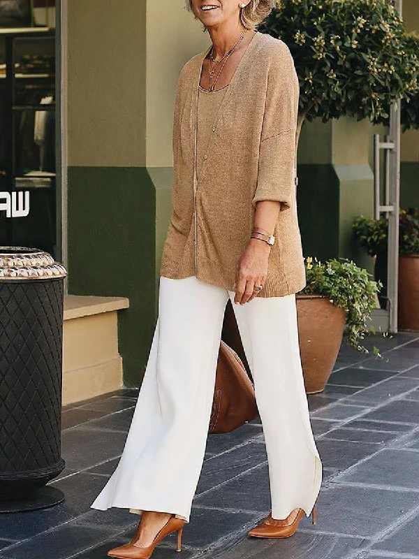 Elegant And Simple V-neck Long Sleeve Knitted Casual Suit