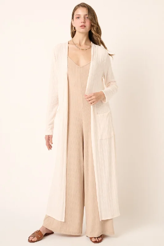 Exquisite Craftsmanship Ivory Rib Knit Long Cardigan