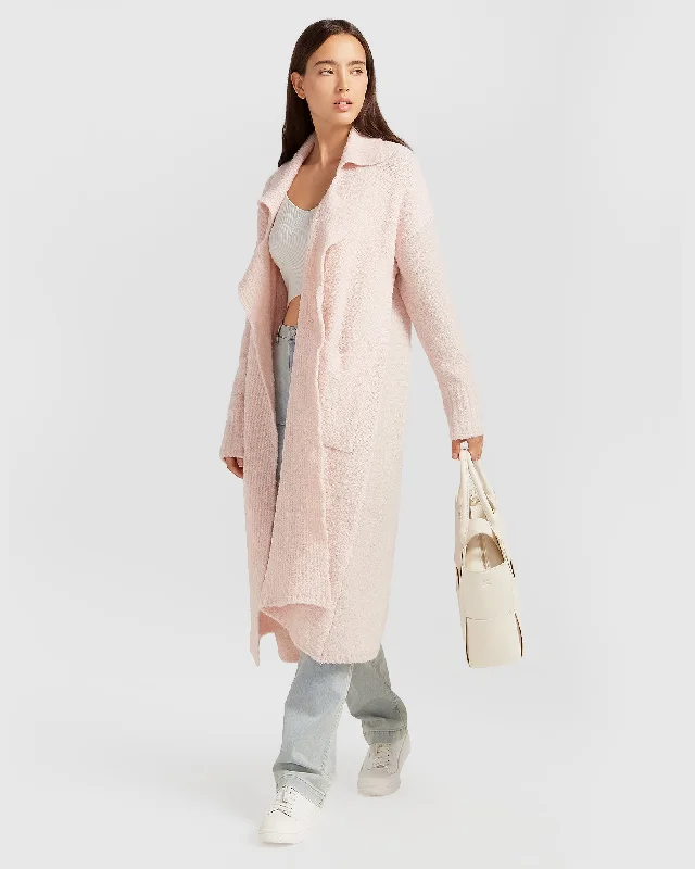 Fashionable And Versatile Born To Run Sustainable Sweater Coat - Pale Pink