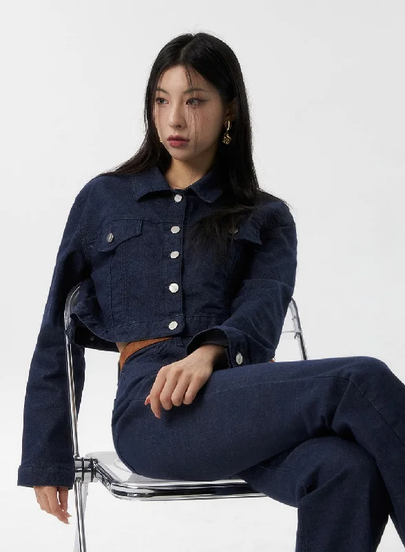 Comfortable Series Buttoned Denim Crop Jacket IS315