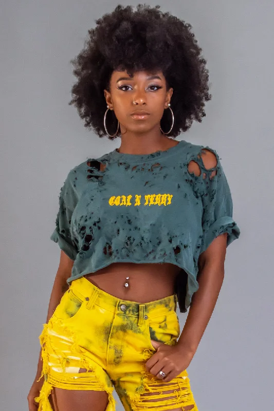 Double-sided Wear GREEN N YELLOW MINI MEDI CROP TEE - DIS