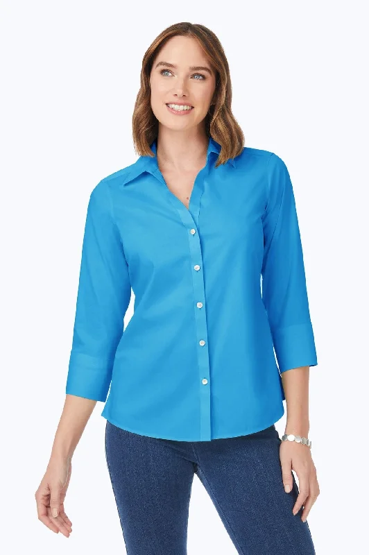 Fashionable Prints Mary Stretch No Iron 3/4 Sleeve Shirt, Blue Breeze