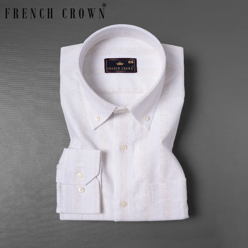 Autumn Selection Off White Striped Luxurious Linen Shirt