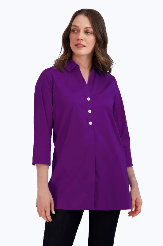 Fresh And Capable Pamela Stretch No Iron 3/4 Sleeve Tunic, Orchid