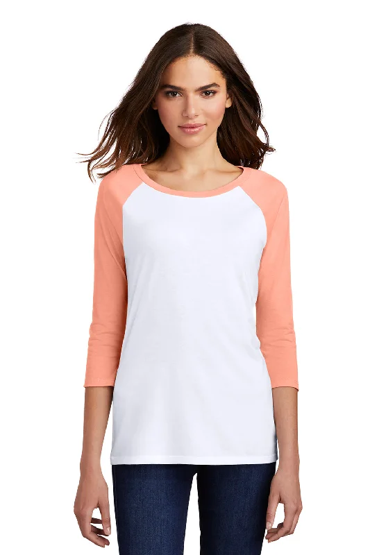 Noble And Elegant District Womens Perfect Tri 3/4 Sleeve Crewneck T-Shirt - White/Heather Dusty Peach - Closeout